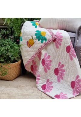 GOTS Certified Organic Cotton Reversible Baby Quilt (100x120cm) - Bumblebee (Pink)