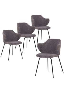 Set of 2 Dining Chairs with Corduroy Cord Fabric in Dark Grey Lincoln