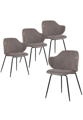 Set of 2 Dining Chairs with Corduroy Cord Fabric in Grey