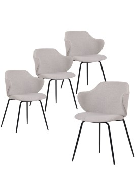 Set of 2 Dining Chairs Fabric with Metal Legs in Ivory Beige