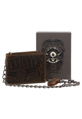 Jack's Inn Spade Mens Crazy Horse Leather Wallet with Detachable Chain in Brown