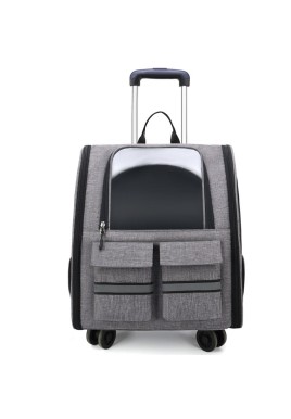 Grey 3-in-1 Pet Carrier: Rolling Backpack with Collapsible Design
