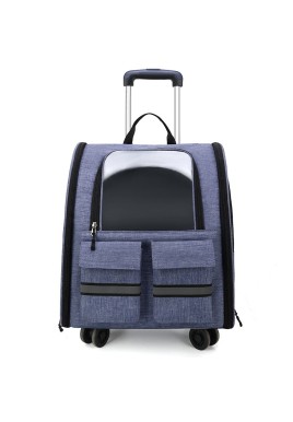 light Blue 3-in-1 Pet Carrier: Rolling Backpack with Collapsible Design