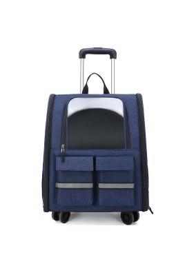 Blue 3-in-1 Pet Carrier: Rolling Backpack with Collapsible Design