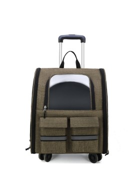khaki 3-in-1 Pet Carrier: Rolling Backpack with Collapsible Design