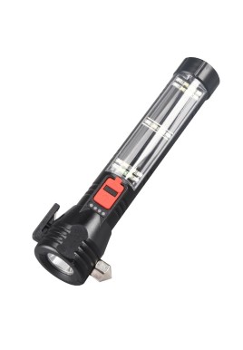 Multi-Functional Safety Flashlight- Rechargeable Waterproof Emergency Torch with USB Charging, High-Lumen for Outdoor and Survival Use (Black)