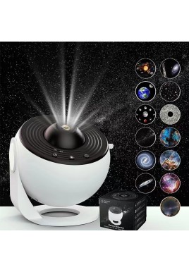 High-Definition Focusable Starry Galaxy Projector Lamp - Creative Bedroom Mood Light with 13 Film Slides (Black & White)