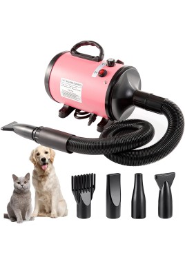 Pet Hair Dryer with Multiple Nozzles - Powerful and Quiet for Dogs and Cats (Pink)