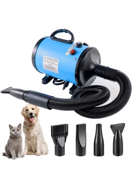 Pet Hair Dryer with Multiple Nozzles - Powerful and Quiet for Dogs and Cats (Blue)