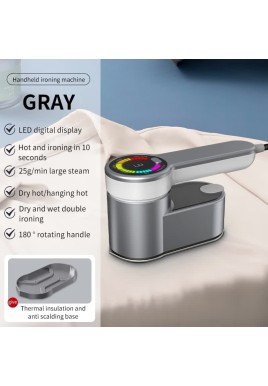 Grey Mini Electric Iron - Rotating Handheld Garment Steamer, Portable Wrinkle Remover for Clothes, Compact Steam Iron for Home and Travel Use