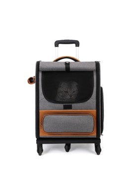 Grey Large Capacity Breathable Foldable Pet Trolley – Travel Cat Carrier with Wheels, Portable, Spacious, and Convenient for Two Cats
