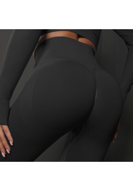 L Black Seamless Butt-Lifting Yoga Leggings - High-Waist Peach Hip Workout Tights