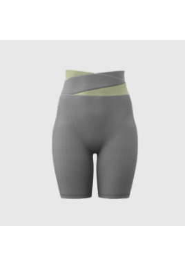 XL Grey Color-Block High-Waist Yoga Shorts - Seamless Scrunch Butt Anti-Chafing Workout Shorts