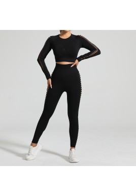 Black Size S Tie-Dye Yoga Set Long Sleeve Butt Lift Leggings Seamless Workout Training Gym Clothes