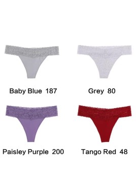Size L Lace-Trimmed Thong Underwear - 4-Pack in Baby Blue,Grey,Paisley Purple and Tange Red