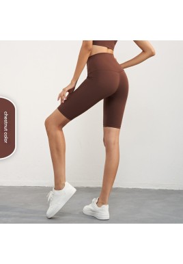 Size XL Chestnut Color Seamless High-Waisted Yoga Shorts for Women - Tummy Control & Butt Lifting Fitness Shorts
