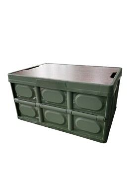 30L Green Foldable Storage Box with Wooden Lid - Multifunctional Car Organizer, Outdoor Folding Storage Container