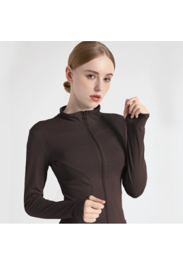S Coffee Brown High-Stretch Slim Fit Yoga Jacket - Full Zip Workout Sports Jacket for Women