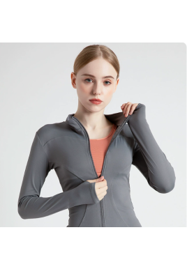 M Grey High-Stretch Slim Fit Yoga Jacket - Full Zip Workout Sports Jacket for Women