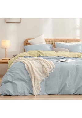Blue-yellow 1.8m (Duvet Cover 180*220cm) Luxurious Soft Brushed Microfiber 4-Piece Bedding Set - Pure Color Double Bed Duvet Cover with Fitted Sheet