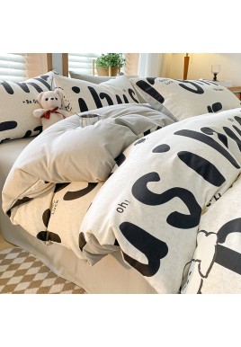 Funny Alphabet Thick Brushed Cotton 4-Piece Bed Sheet Set (1.5m Bed) - Fits 200x230cm Duvet