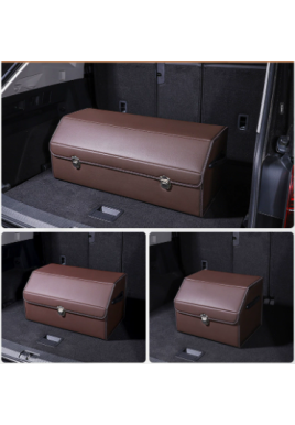 Medium Sized Brown Foldable Car Trunk Storage Box - Large Capacity Insertable Rear Organizer