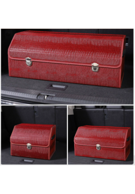 Medium Sized Crocodile Print Red Foldable Car Trunk Storage Box - Large Capacity Insertable Rear Organizer
