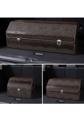 Extra Large Crocodile Print Brown Foldable Car Trunk Storage Box - Large Capacity Insertable Rear Organizer