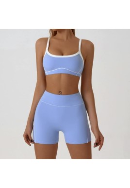 Blue Sporty Yoga Set with Contrast Spaghetti Straps - Slim Fit Outdoor Fitness Wear - Size L