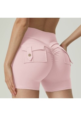 Pink High-Waisted Yoga Shorts with Pockets for Women -Butt-Lifting, Breathable, and Comfortable Activewear L