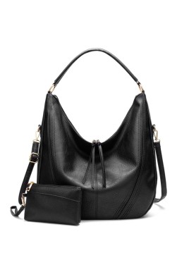 Black Faux Leather Hobo Bag - Large Shoulder Tote w/Coin Purse