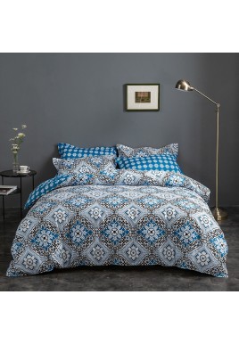 Blue Floral Duvet Cover - 3 Piece Bedding Set (with Corner Ties)Quilt cover 230cm x 230cm, pillowcase 51 x 92cm