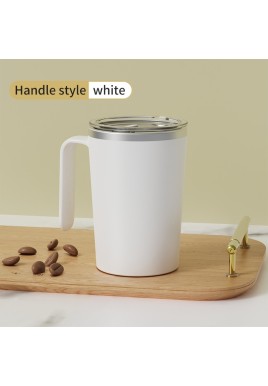 White Portable Automatic Mixing Coffee Cup - Stainless Steel Magnetic Stirrer(handle stlye)