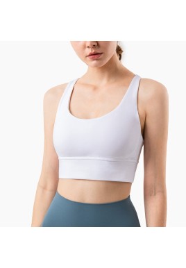 Size L White Cross-Back Yoga Sports Bra for Women - High Support & Shockproof Fitness Bra