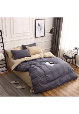 Dark Grey And Khaki Stitching Ultra-Soft Solid Color 4-Piece Bedding Set - Queen Size(Suitable for 2m bed)