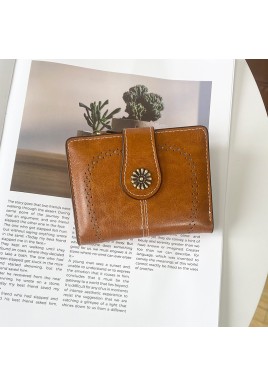 Brown Vintage PU Leather Women's Short Wallet - Elegant Zipper Coin Pocket Multi-Function Card Holder