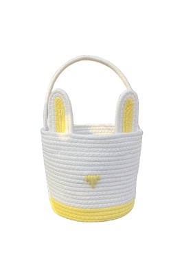 Yellow And White Stitching Charming Easter Egg Tote Basket - Cute Rabbit-Themed Handwoven Cotton Rope Candy Holder
