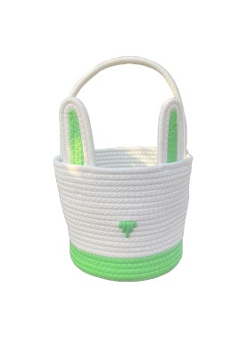 Green And White Stitching Charming Easter Egg Tote Basket - Cute Rabbit-Themed Handwoven Cotton Rope Candy Holder