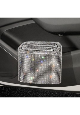 White Diamond Sparkly Rhinestone Car Trash Can - Diamond Auto Garbage Bin Organizer