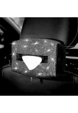 White Diamond Bling Rhinestone Car Tissue Box Holder - Applies to Visor & Seat Back 