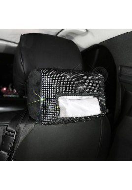 Black Diamond Bling Rhinestone Car Tissue Box Holder - Applies to Visor & Seat Back 