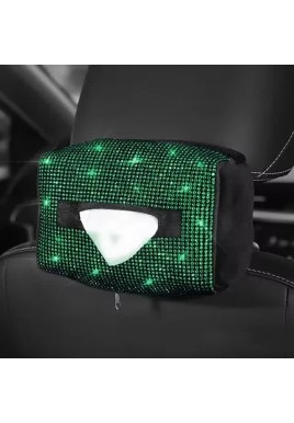 Green Diamond Bling Rhinestone Car Tissue Box Holder - Applies to Visor & Seat Back 