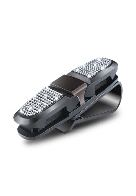 6 Pcs White Luxury Rhinestone Car Sun Visor Glasses Clip - Multi-Functional, 180° Rotatable, ABS Material