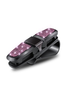 6 Pcs Pink Luxury Rhinestone Car Sun Visor Glasses Clip - Multi-Functional, 180° Rotatable, ABS Material