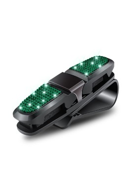 6 Pcs Green Luxury Rhinestone Car Sun Visor Glasses Clip - Multi-Functional, 180° Rotatable, ABS Material
