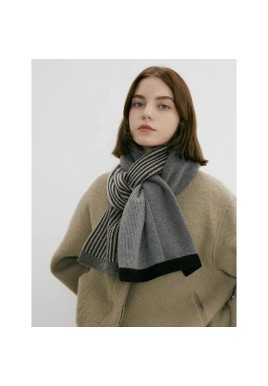 Grey Luxury Striped Suede-Feel Scarf - Soft and Warm for All Seasons