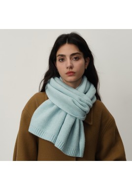 Blue Soft Wool-Blend Solid Color Knit Scarf for Women - Cozy Faux Cashmere Shawl