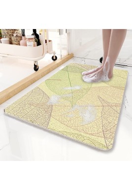 Yellow Leaves Pattern  PVC Non-Slip Bath Mat 45x75cm - Shower Drain Hole Design, Soft & Quick-Dry Bathroom Rug
