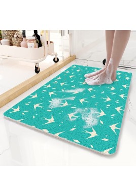 Teal Flying Bird Pattern  PVC Non-Slip Bath Mat 45x75cm - Shower Drain Hole Design, Soft & Quick-Dry Bathroom Rug