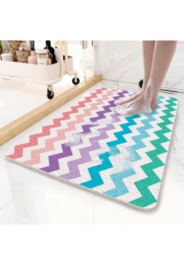 Colorful Wavy Lines Pattern  PVC Non-Slip Bath Mat 45x75cm - Shower Drain Hole Design, Soft & Quick-Dry Bathroom Rug